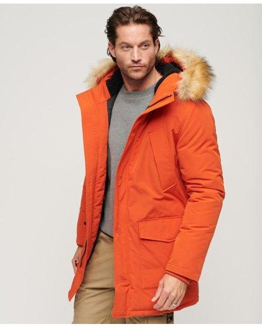 Superdry Orange Everest Faux Fur Hooded Parka Coat for men