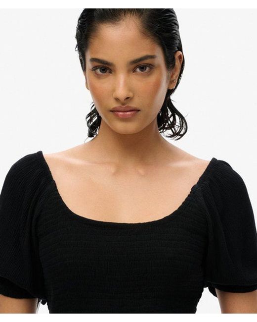 Superdry Black & Co Smocked Woven Top