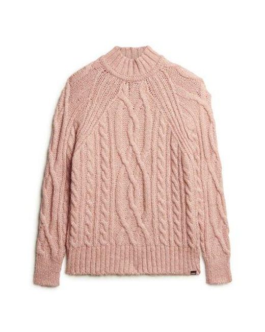 Superdry Pink High Neck Cable Knit Jumper