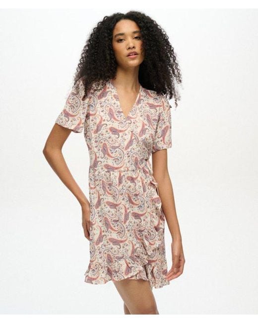 Superdry Pink Paisley Print Short Sleeve Mini Wrap Dress