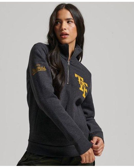 Superdry Black Oversized Track & Field Half Zip Track Top Charcoal Marl
