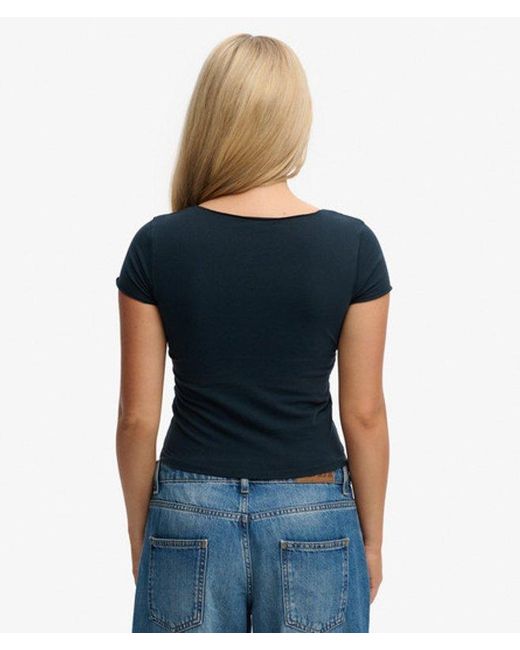 Superdry Blue & Co Athletic Essentials Gathered Short Sleeve Top