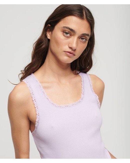 Superdry Purple & Co Athletic Essentials Vintage Lace Trim Vest Top