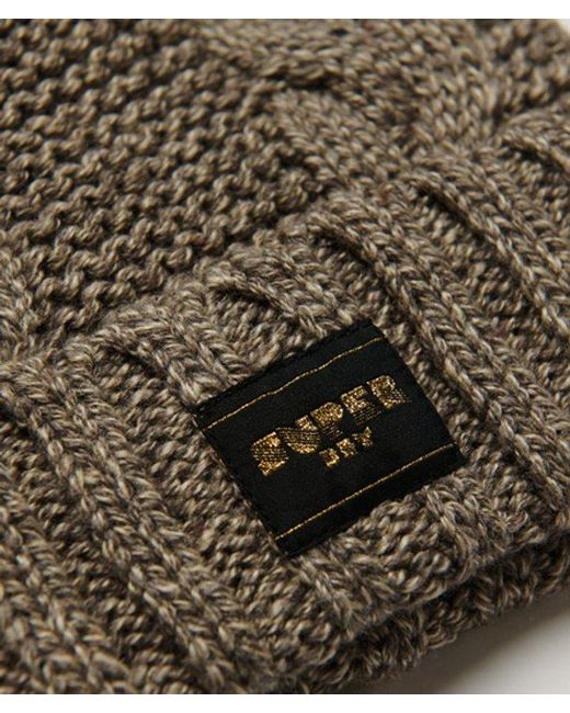 Superdry Brown Cable Knit Beanie Hat