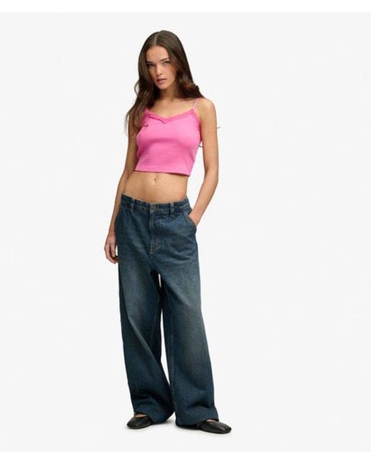 Superdry Pink & Co Essential Lace Trim Cropped Cami Top