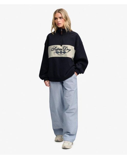 Superdry Blue & Co Ornate Script Half Zip Sweatshirt