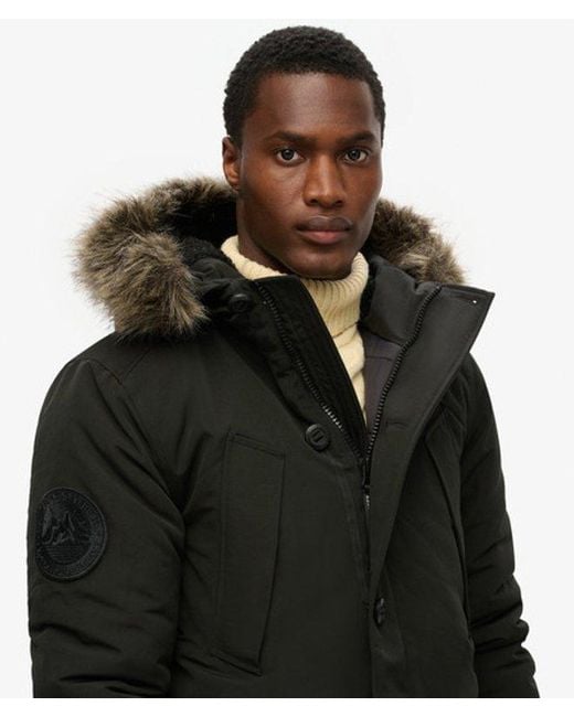 Superdry Black Everest Faux Fur Hooded Parka Coat for men