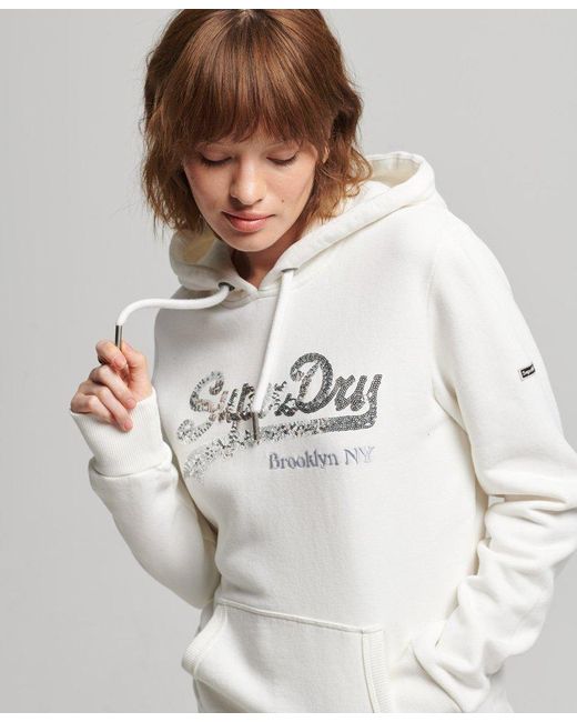 Superdry Graphic Logo Sparkle Hoodie Cream / Ecru in White Lyst