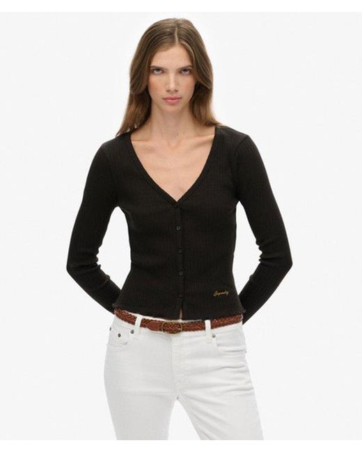 Superdry Black & Co Essential Button Through Long Sleeve Top