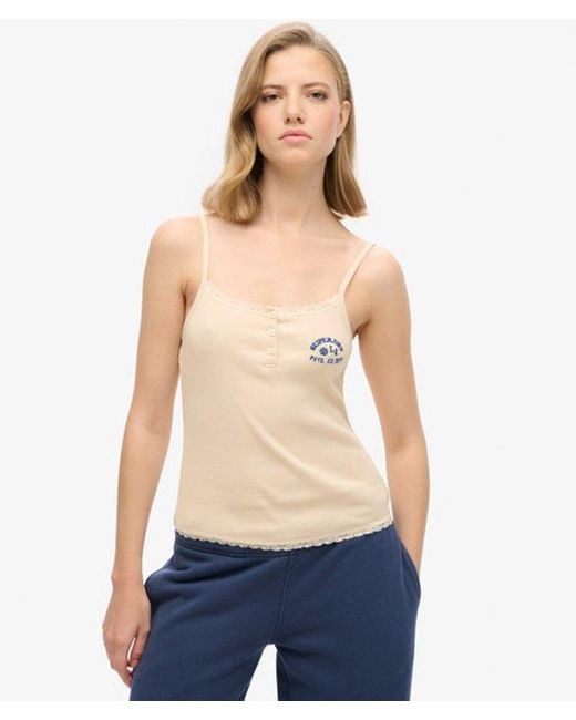 Superdry Athletic Essentials Button Down Cami Top in het Blue
