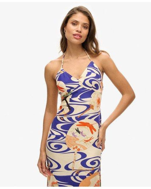 Superdry White Printed Midi Slip Dress