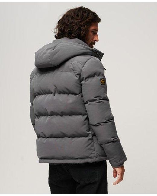 Superdry Gray Everest Short Hooded Puffer Jacket for men