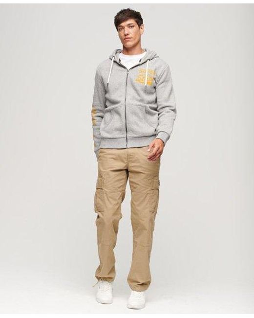 Superdry Gray Athletic College Graphic Zip Hoodie for men