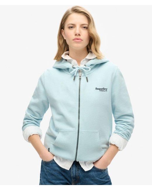 Superdry Blue Essential Logo Half Brushed Zip Hoodie