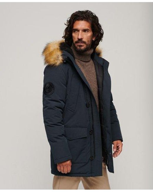 Superdry Blue Everest Faux Fur Hooded Parka Coat for men