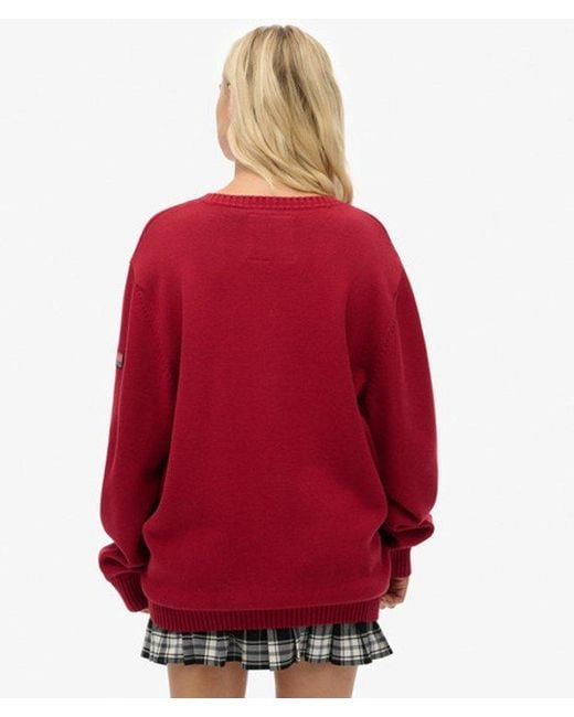 Femme Pull Col V Rayé Overtaille Taille Superdry en coloris Red