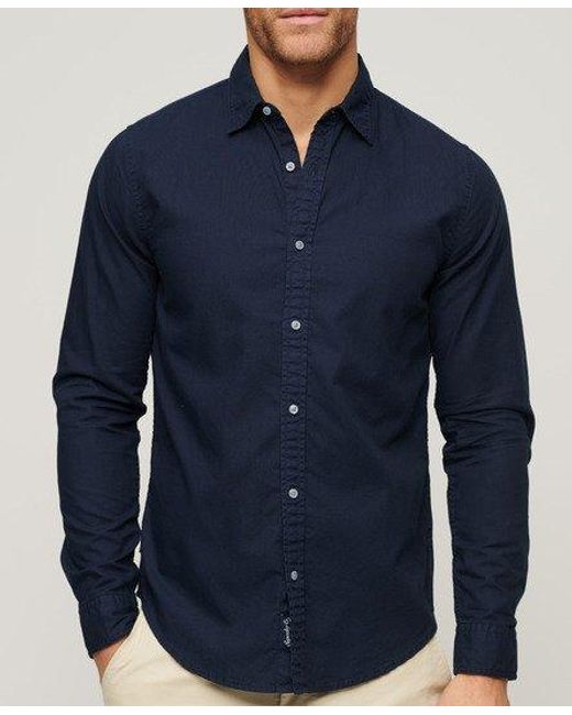 Superdry Blue Overdyed Organic Cotton Long Sleeve Shirt for men