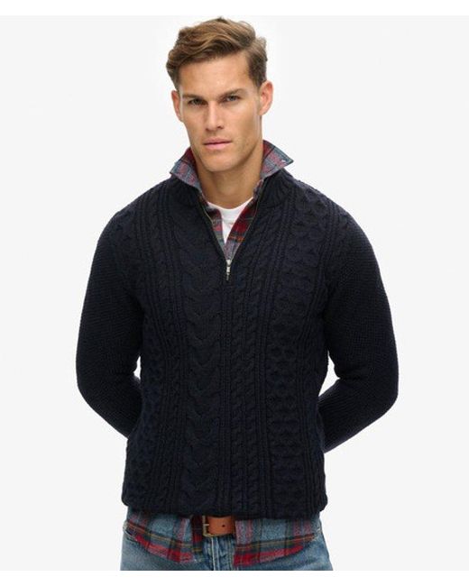 Superdry Blue & Co Slim Fit Cable Knit Jacob Half Zip Jumper for men