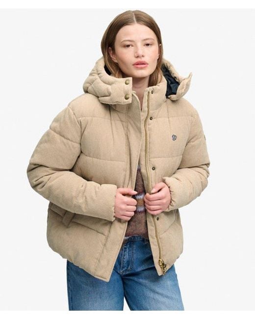 Superdry Natural & Co Premium Hooded Cord Puffer Jacket