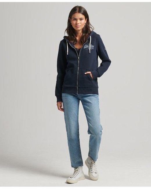 Superdry Blue Inner All Over Print Zip Hoodie Eclipse