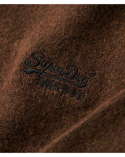 Superdry Gebreide Essential Trui Met Borduursel En Halve Rits in het Brown