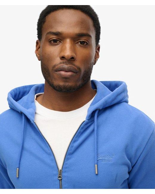 Superdry Blue Essential Logo Half Brushed Zip Hoodie for men