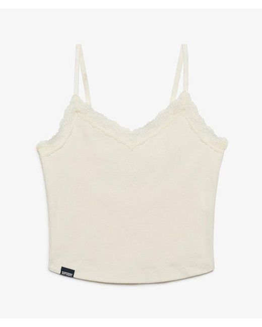 Superdry White Athletic Essentials Lace Trim Cropped Cami Top