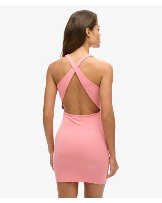 Superdry Pink & Co Jersey Cross Back Mini Dress