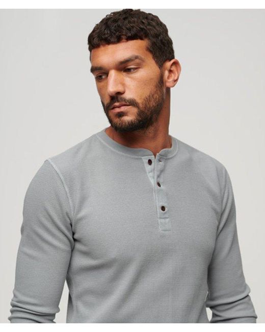 Superdry Gray & Co Waffle Long Sleeve Half Button Top for men