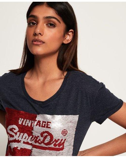 Superdry Blue Premium Sequin Slim Boyfriend T-Shirt Marl