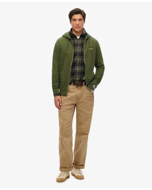 Superdry Green Plain Zip Hoodie for men
