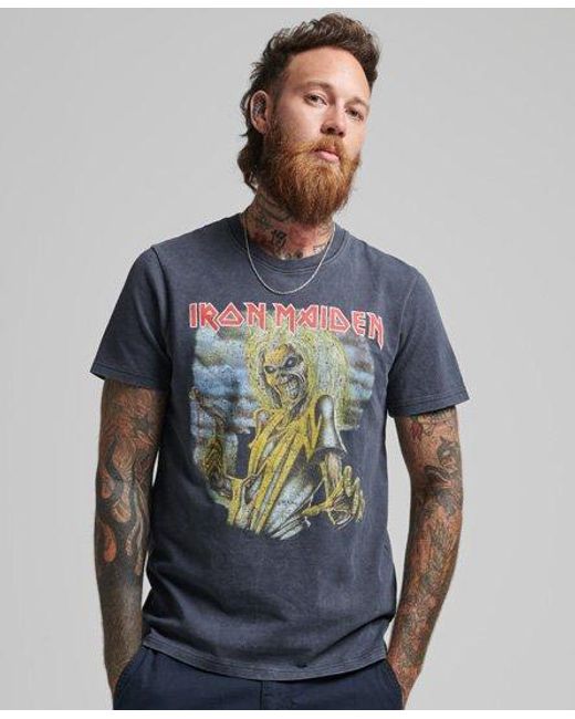 Superdry Blue Iron Maiden X Limited Edition Classic Graphic Print T-shirt for men