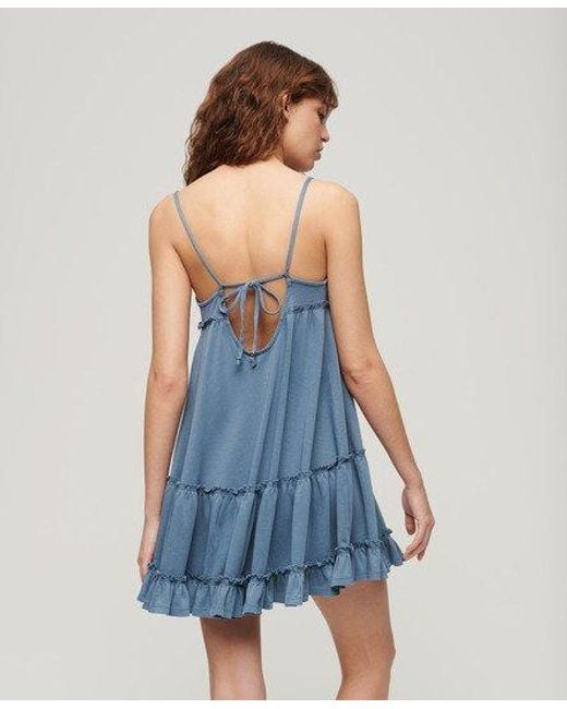 Superdry Jersey Cami Mini-jurk Met Gelaagd Ontwerp in het Blue