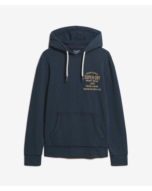 Superdry Blue & Co Workwear Flock Chest Graphic Hoodie for men