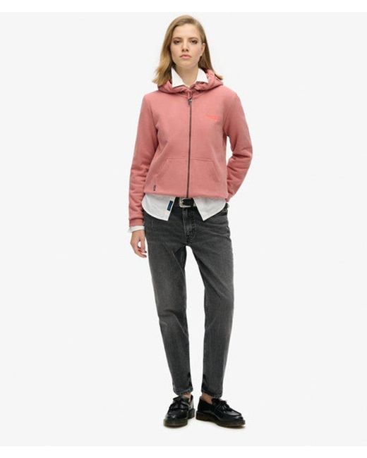 Superdry Pink Essential Logo Half Brushed Zip Hoodie