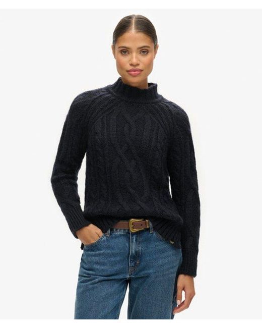 Superdry Black & Co High Neck Cable Knit Jumper