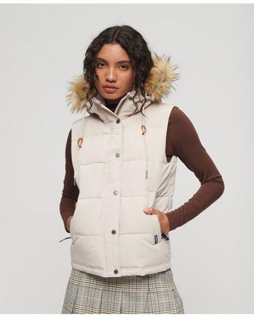 Superdry Gray Everest Faux Fur Puffer Gilet