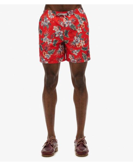 Superdry Red & Co Hawaiian Print 16-inch Swim Shorts for men