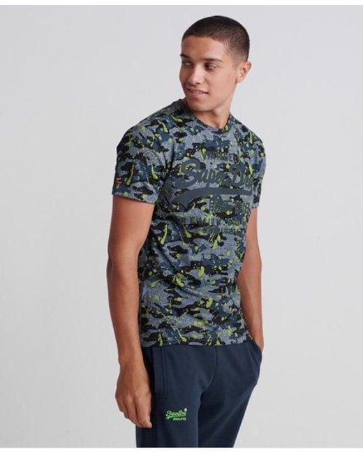 Superdry Blue Premium Goods All Over Print Camo Splat T-Shirt Grit for men