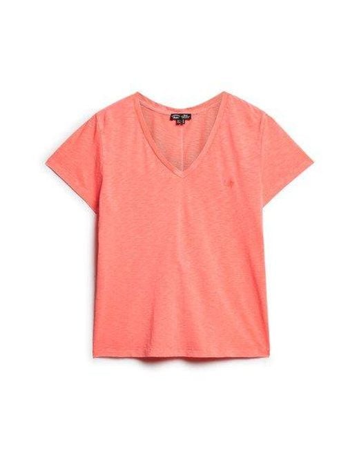 Superdry Pink Slub Embroidered V-neck T-shirt