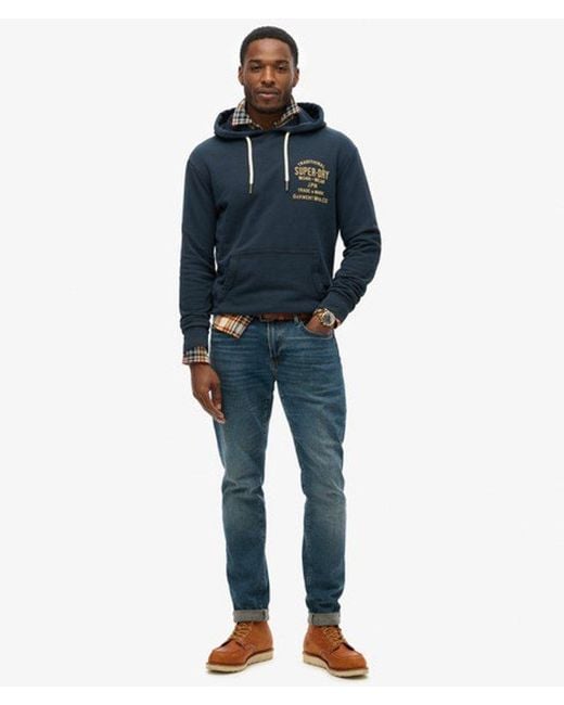 Superdry Blue & Co Workwear Flock Chest Graphic Hoodie for men