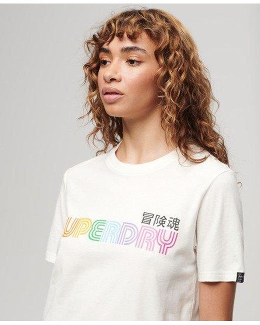 Superdry White Rainbow Logo Relaxed Fit T-shirt