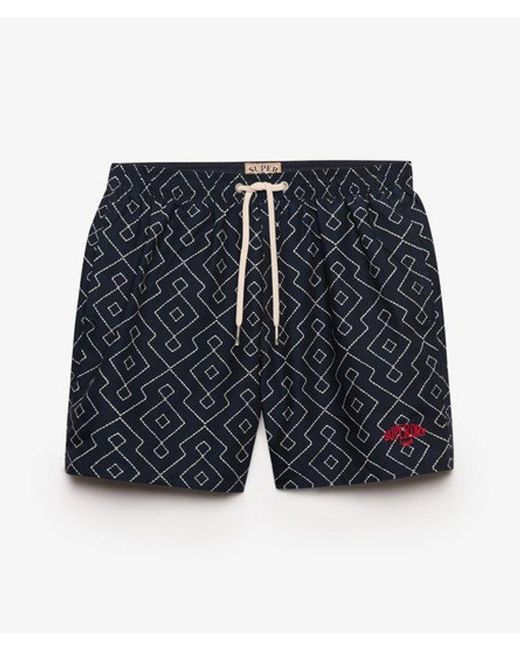 Superdry Blue & Co Premium Printed 15-inch Swim Shorts for men