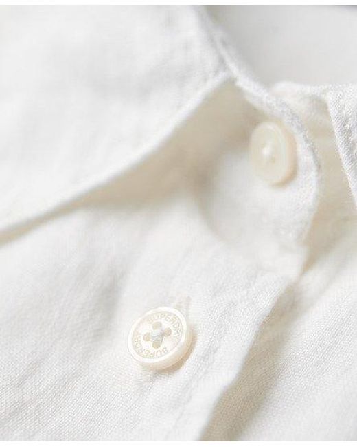 Superdry White Casual Linen Boyfriend Shirt