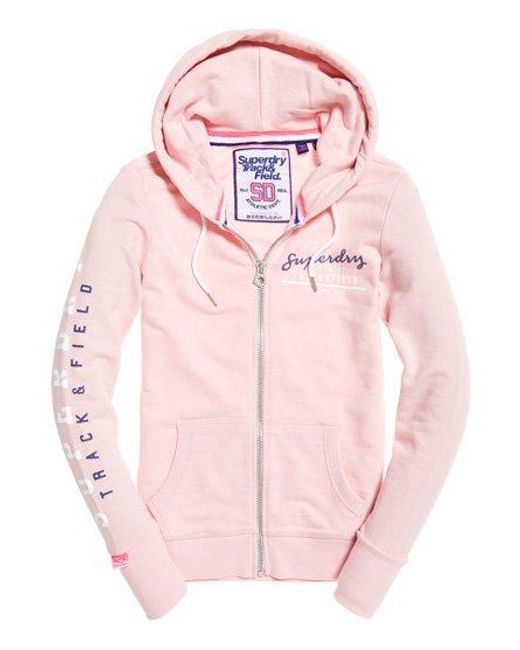 Superdry Pink Track And Field Lightweight Zip Hoodie Fade