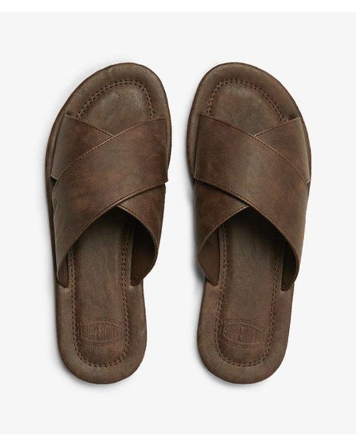Superdry Brown & Co Vintage Cross Strap Slides for men
