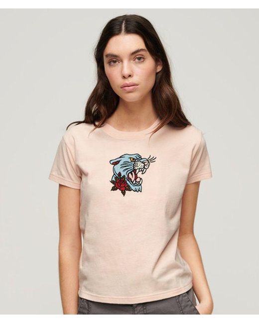 Superdry Natural Tattoo Embroidered Fitted T-shirt