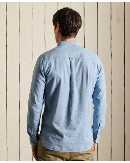 Superdry Blue Organic Cotton Vintage Oxford Shirt Chambray Oxford for men