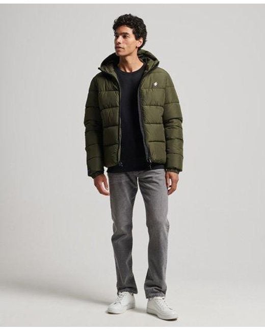 Superdry Green Sports Puffer Hooded Jacket for men