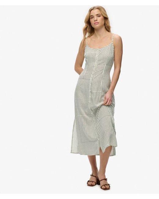Superdry Print Button Down Cami Midi-jurk in het Green
